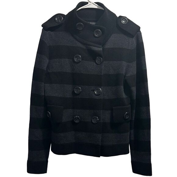 Banana Republic Sweater Jacket Womens M Fine Merino Wool Button Coat Black/Grey - Picture 1 of 6